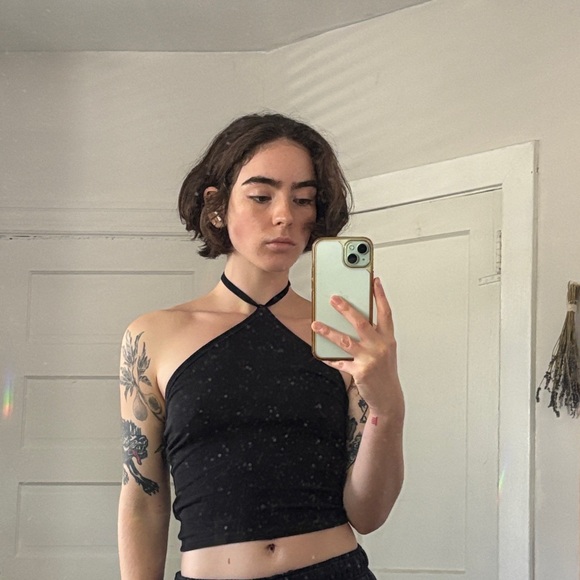 Madewell Tops - Madewell Black Speckled Halter Crop Top